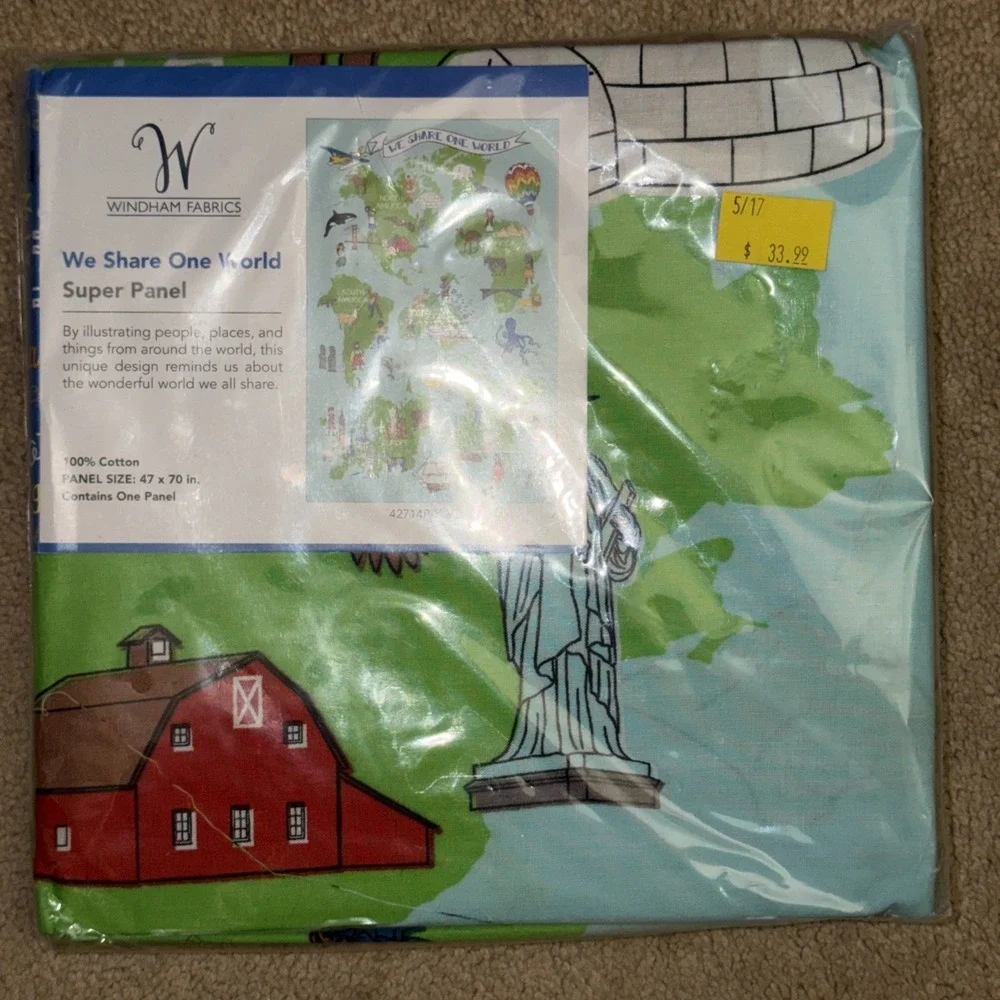 WINDHAM FABRICS #42714P-X MULTI - WE SHARE ONE WORLD SUPER PANEL, 47